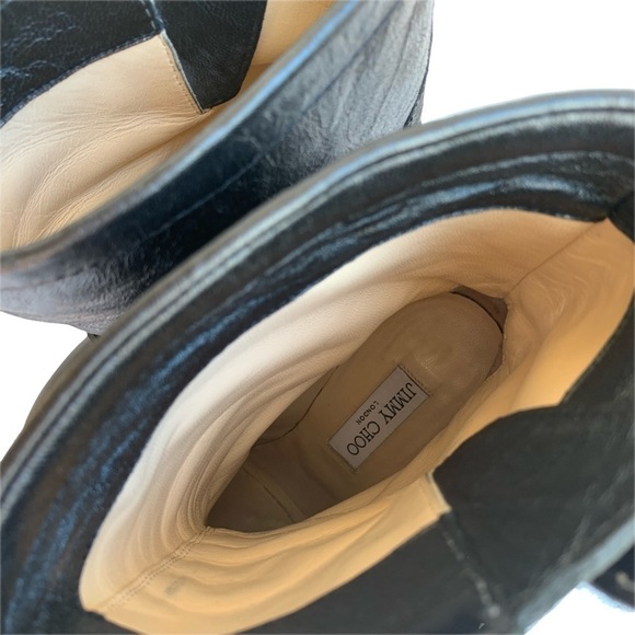 Jimmy Choo Dart Biker Black Leather Moto Combat Mid-Calf Buckle Bootie - Picture 9 of 16